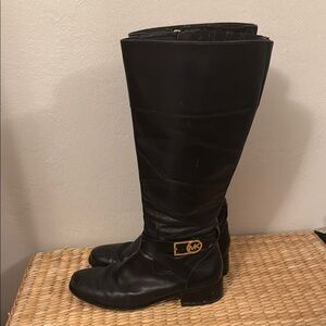 Michael Kors Black Knee High with Gold Buckle
